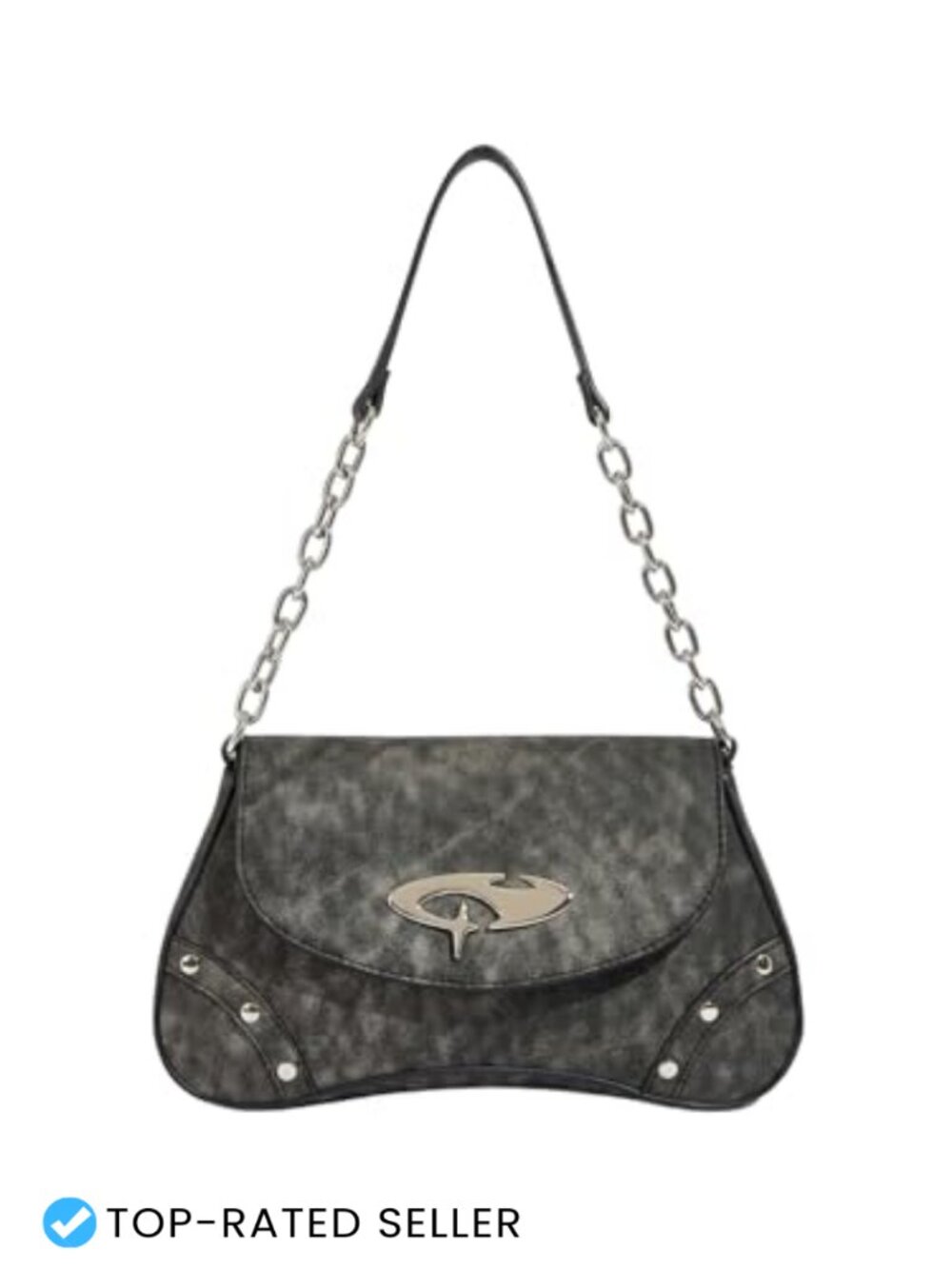 Y2K Studded PU Leather Flap Chain Strap Shoulder Bag